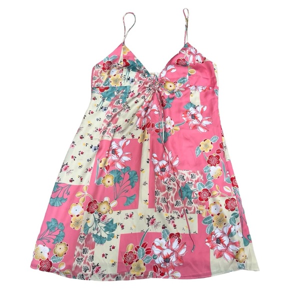 Zara Satin Effect Pink & Cream Floral Mini Dress | Size XXL - Picture 3 of 9